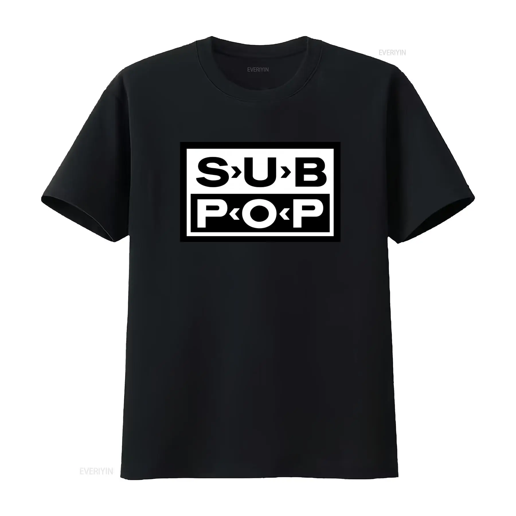Street Fashion Mood - เสื้อยืดโลโก้ Sub Pop สีดำ พิมพ์ลายสีขาว สไตล์เรโทร