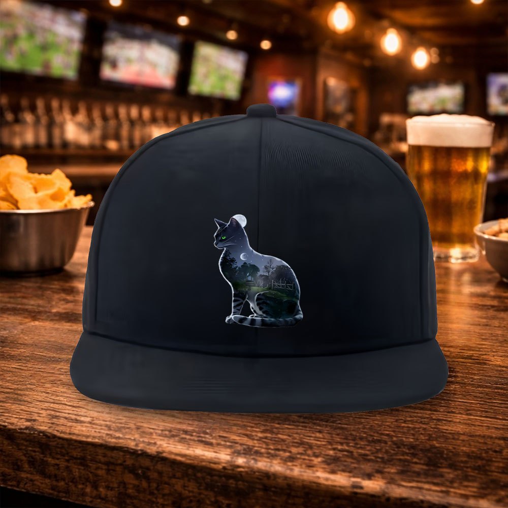 Fashion Street Night - หมวกเบสบอลทรงแบน New Night Sky Forest Cat