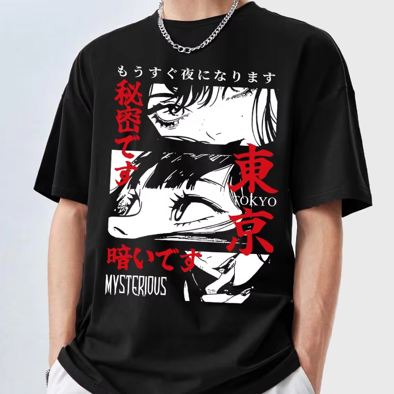 Street Fashion In Tokyo - เสื้อยืดลายอนิเมะ Y2K สำหรับผู้ชาย แขนสั้น คอกลม ทรงหลวม