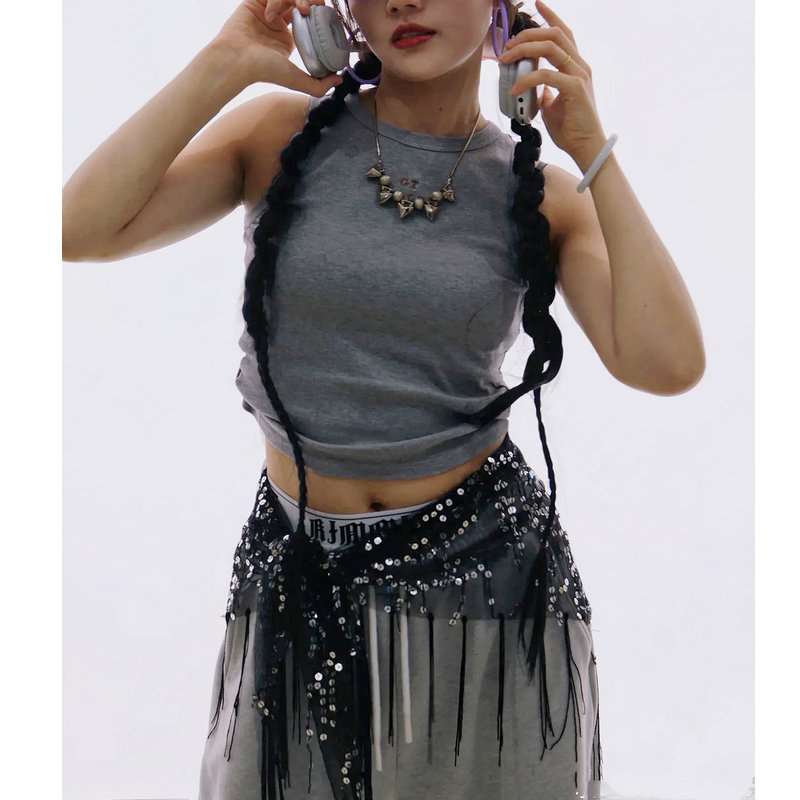 Street Fashion India - เข็มขัดเต้นระบำหน้าท้องประดับเลื่อมแฟชั่น พู่ห้อย ผ้าพันสะโพกสำหรับเต้นแจ๊ส ชุดแสดงเต้นสตรีทแดนซ์ กระโปรงนักเต้น สำหรับประเทศไทย/อินเดีย/อาหรับ
