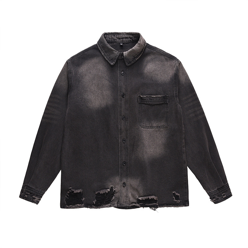 Street Fashion Vintage - เสื้อแจ็คเก็ตยีนส์ขาดๆ สไตล์สตรีทแฟชั่นสำหรับผู้ชาย ลุควินเทจ ทรงหลวม สไตล์ Y2K