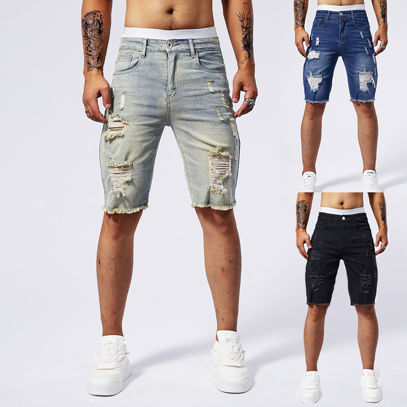 Street Fashion Jeans - 2025 ฤดูร้อนใหม่ผู้ชาย Ripped กางเกงยีนส์กางเกงขาสั้นแฟชั่น Vintage Hole