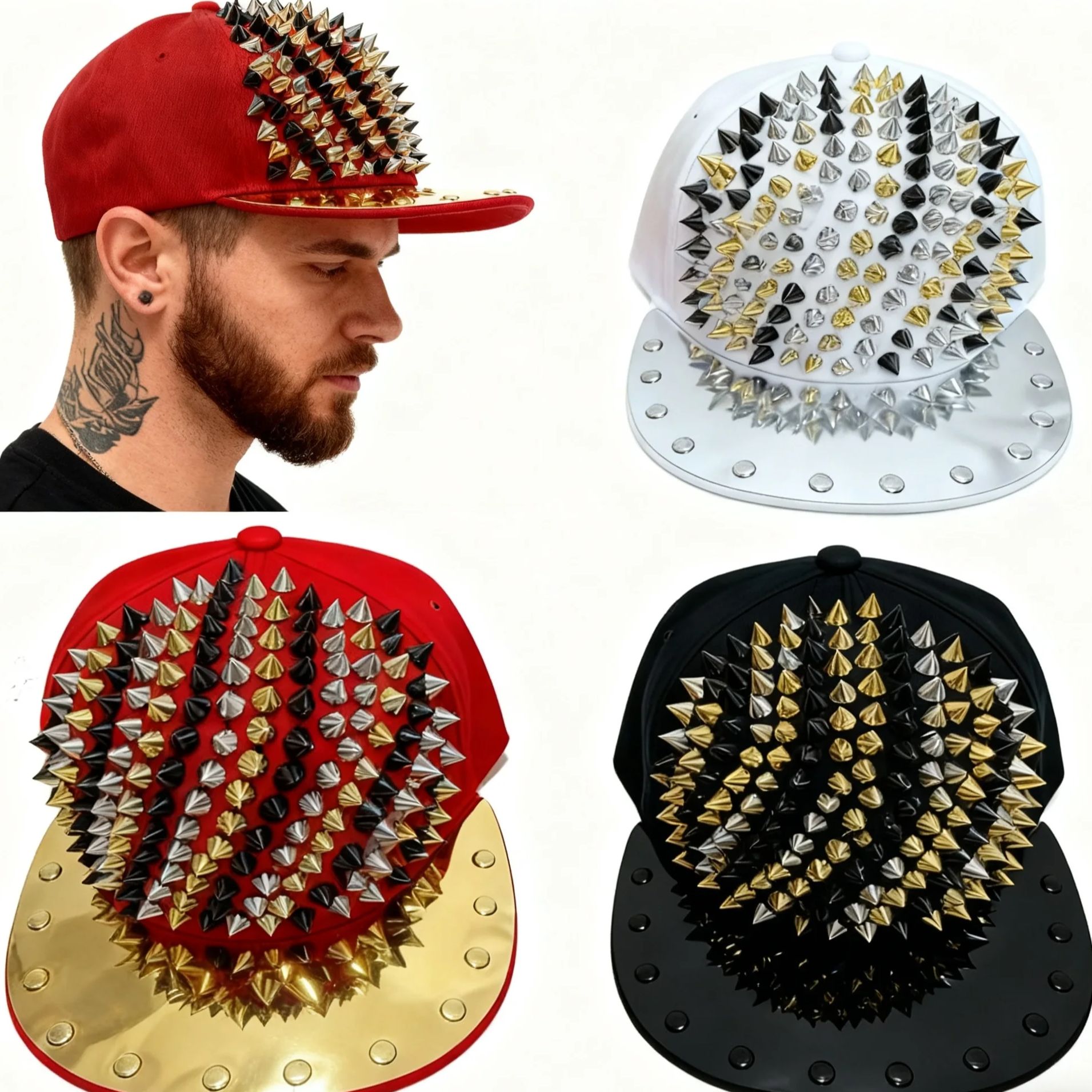 Street Fashion Roma - ของขวัญสำหรับผู้ชายและผู้หญิง หมวกแฟชั่นทำมือเท่ๆ ประดับกระดุมและหมุด สำหรับงานปาร์ตี้ แดนซ์สตรีท