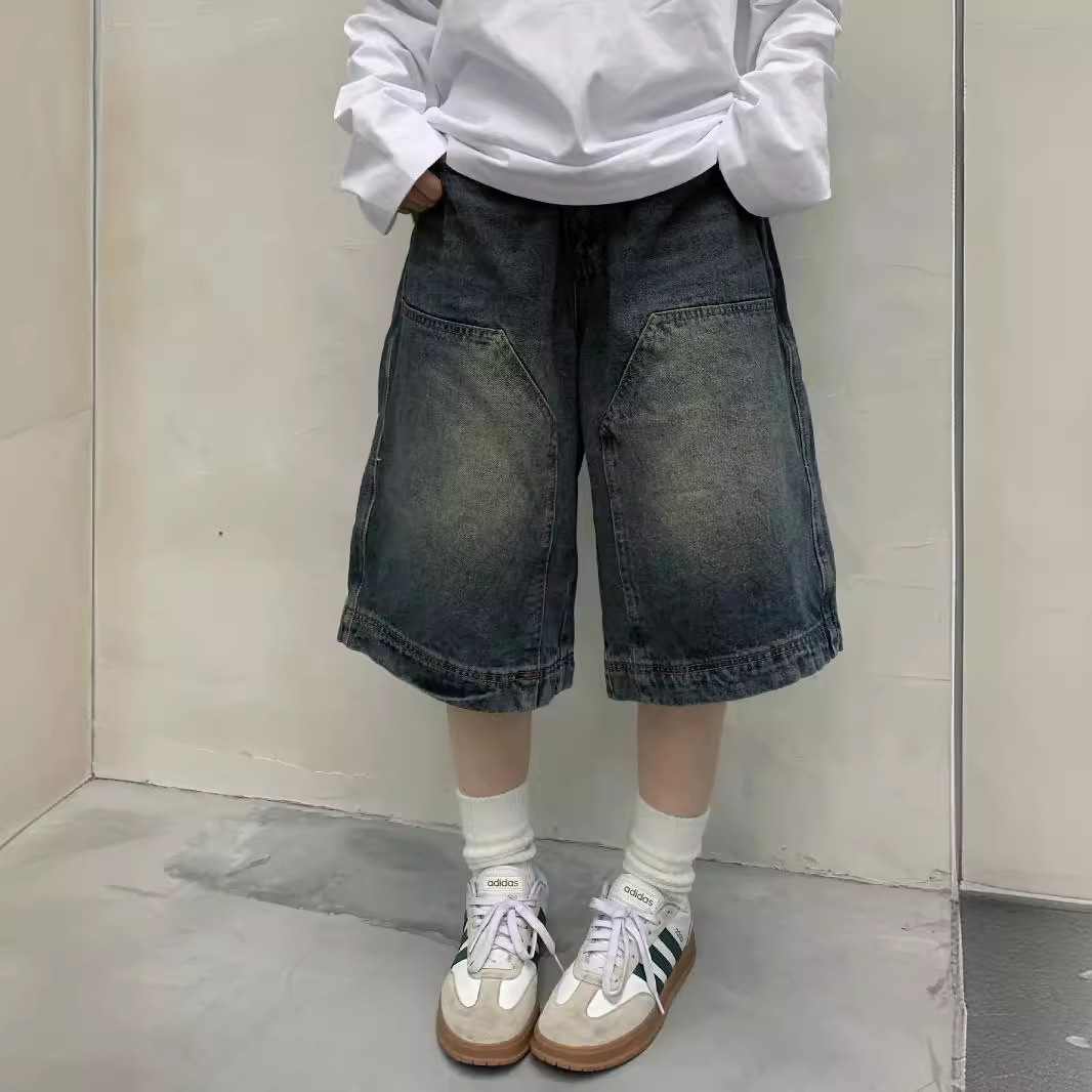 Street Fashion Jeans - กางเกงยีนส์ขาสั้นทรงหลวมสไตล์วินเทจ Y2K สำหรับผู้หญิง กางเกงคาปรีขากว้างทรงลำลอง กางเกงยีนส์ทรงบาร์เรล กางเกงยีนส์ขาสั้นทรงโอเวอร์ไซส์สำหรับผู้ชาย