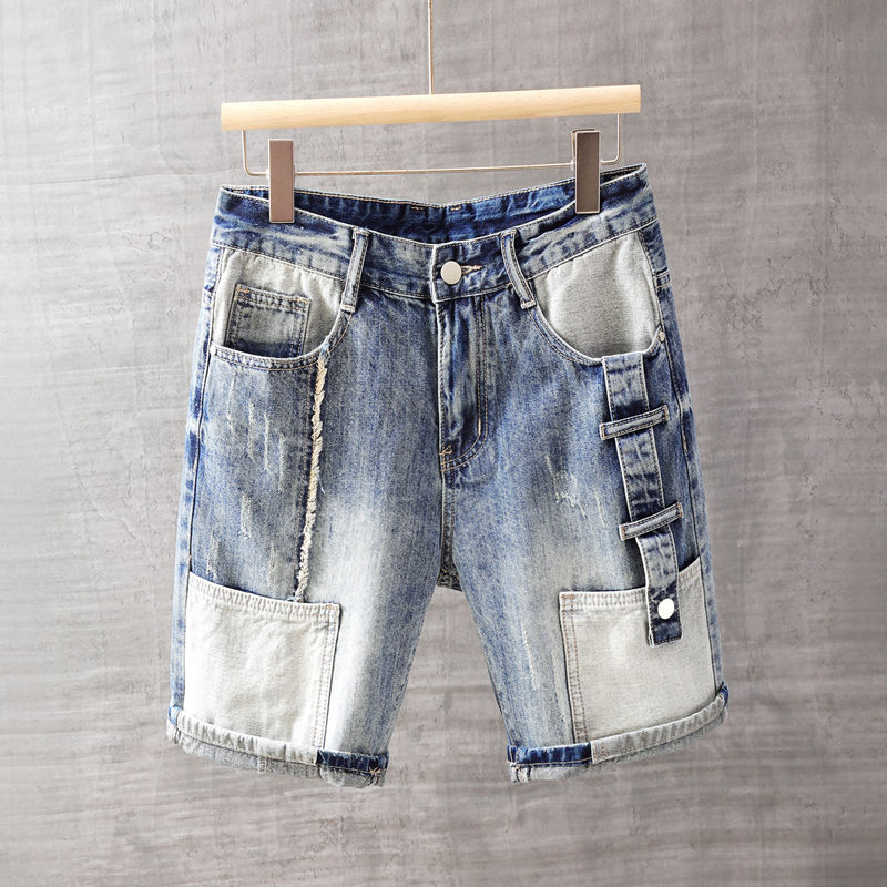 Street Fashion Jeans - กางเกงยีนส์ขาสั้นผู้ชายกางเกงพร้อมกระเป๋าล้างกางเกงขาสั้นผ้ายีนส์ชายสีน้ําเงินขายกางเกงขาสั้นแฟชั่นเกาหลีบางฤดูร้อน streetwear Original Xl