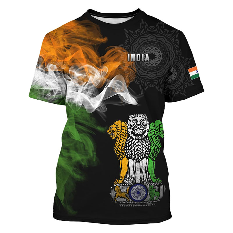 Street Fashion India - อินเดียธงพิมพ์เสื้อยืดเสื้อผ้าผู้ชาย Crewneck แขนสั้นเสื้อ T 3D พิมพ์รูปแบบช้าง