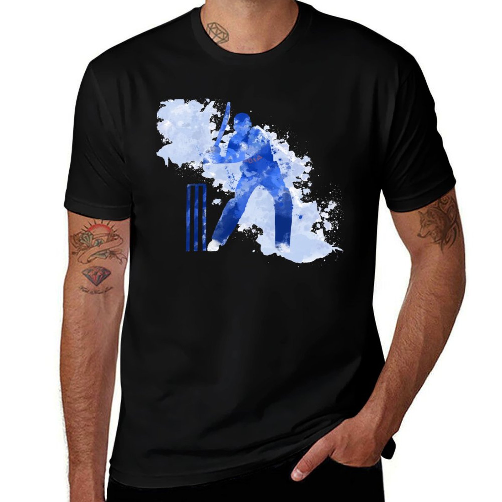 Street Fashion India - INDIA CRICKET - BATSMAN เสื้อยืดลายสาดสีน้ำ สตรีทแฟชั่น