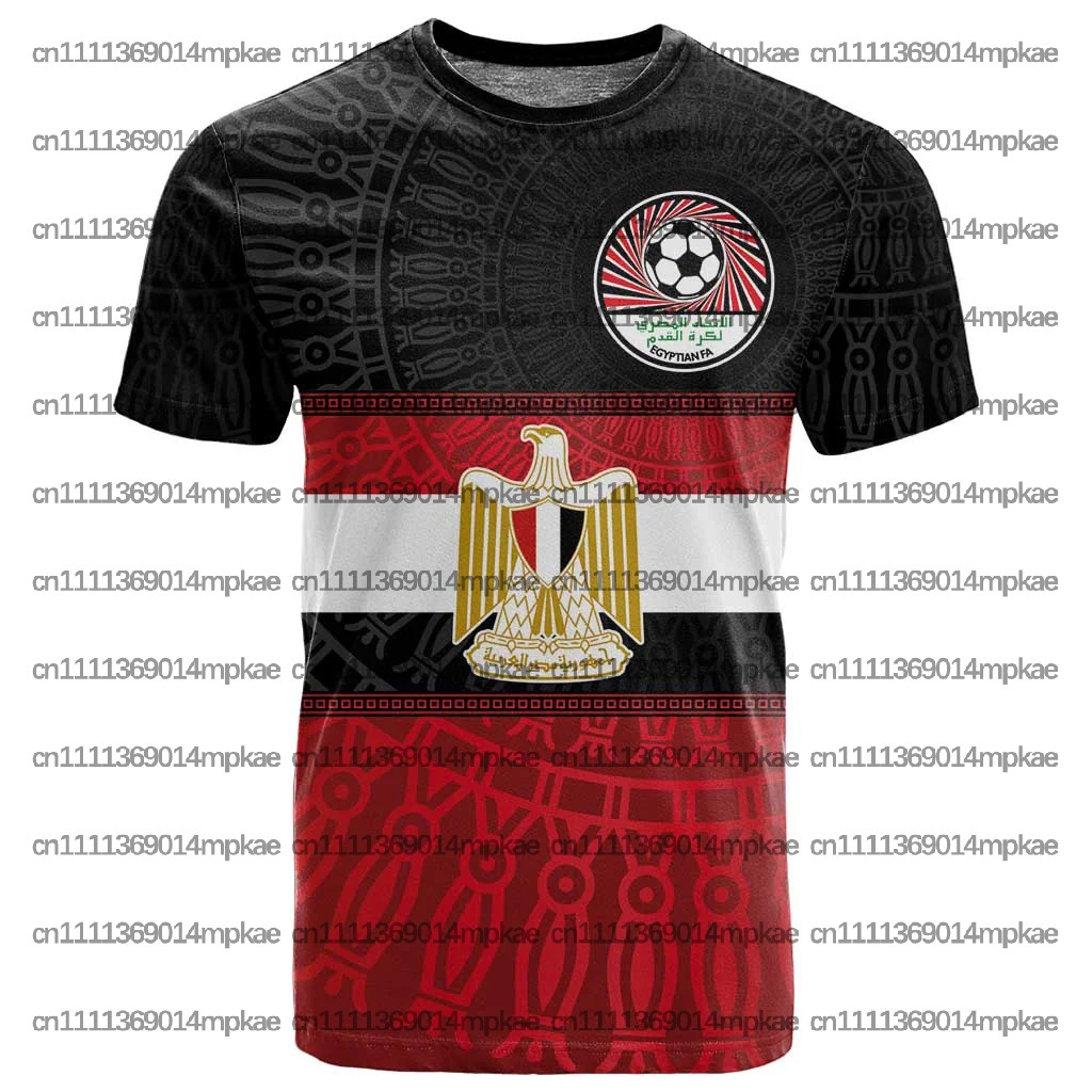 Street Fashion Egypt - เสื้อยืดทีมชาติอียิปต์สำหรับผู้ชาย เสื้อกีฬาฟุตบอล ลายพิมพ์ คอกลม ทรงหลวม สไตล์ลำลอง