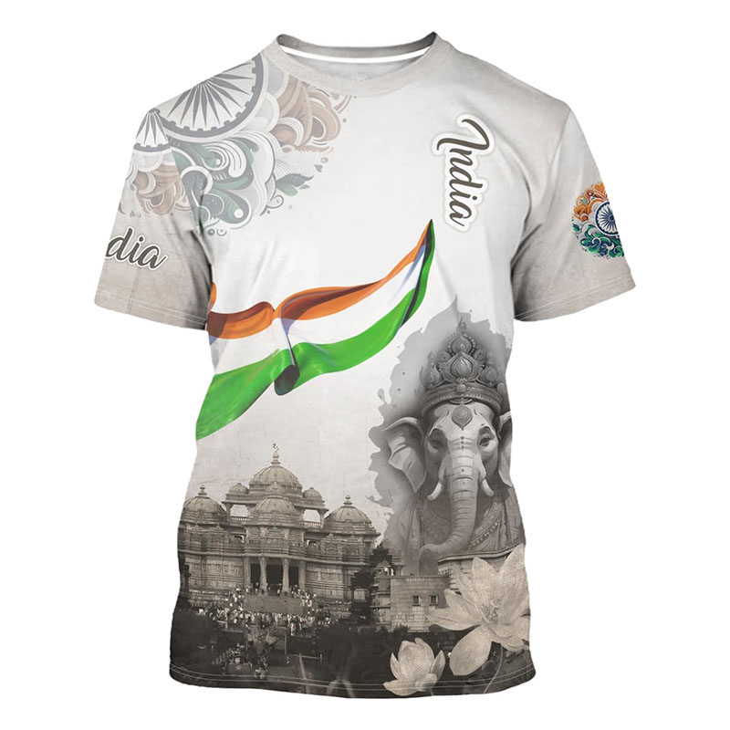 India Flag Print T-shirt Men's - Street Fashion India บทวิจารณ์และราคา