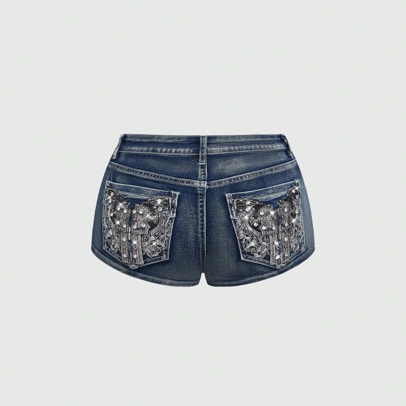 กางเกงยีนส์ขาสั้นปักลายเพชรสำห - Street Fashion Jeans บทวิจารณ์และราคา