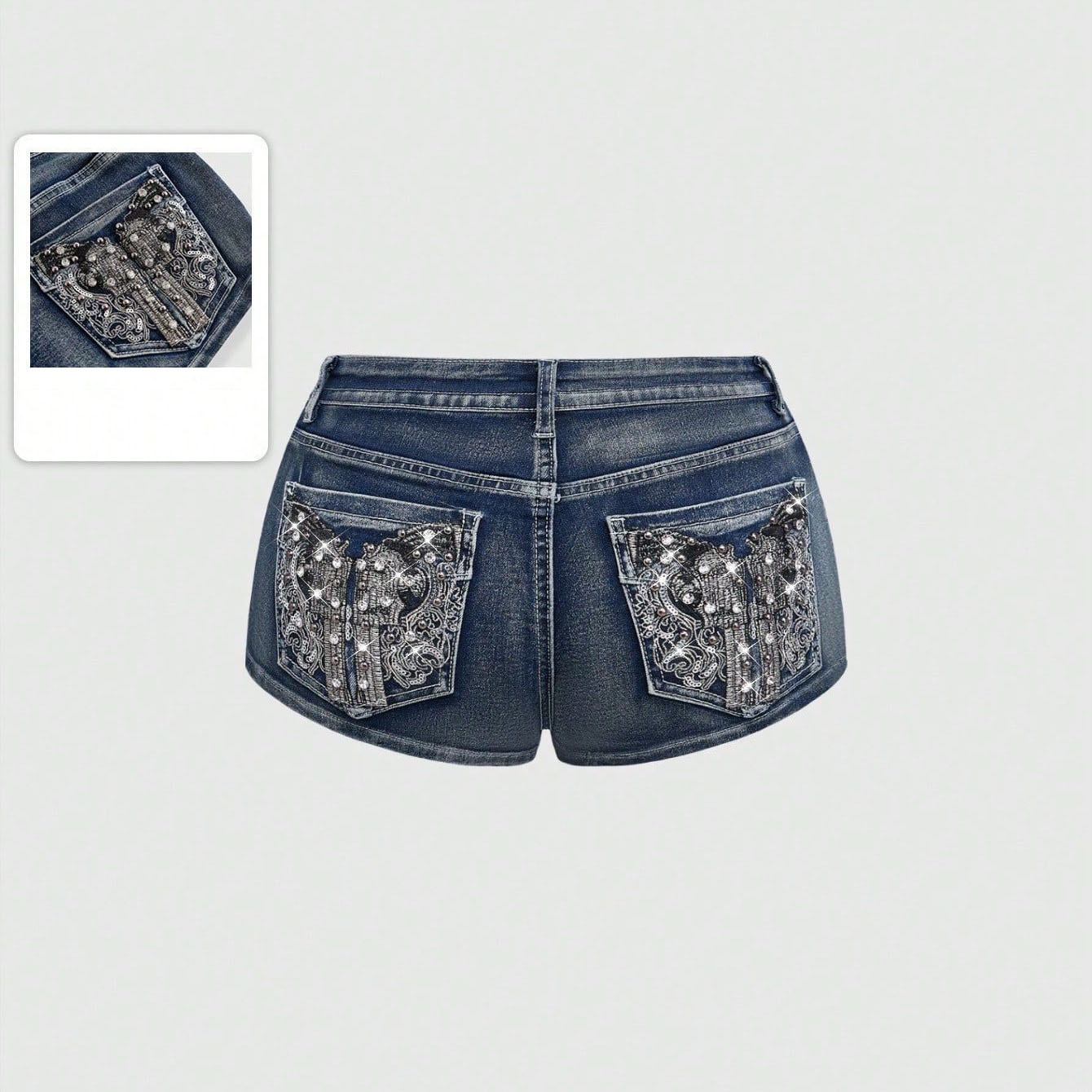 กางเกงยีนส์ขาสั้นปักลายเพชรสำห - Street Fashion Jeans บทวิจารณ์และราคา