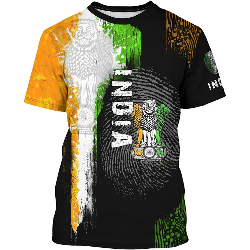 India Flag Print T-shirt Men's - Street Fashion India บทวิจารณ์และราคา
