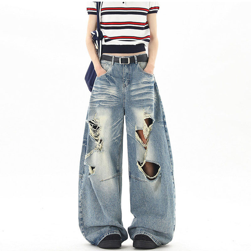 กางเกงยีนส์ขาดสไตล์อเมริกันสำห - Street Fashion Jeans บทวิจารณ์และราคา