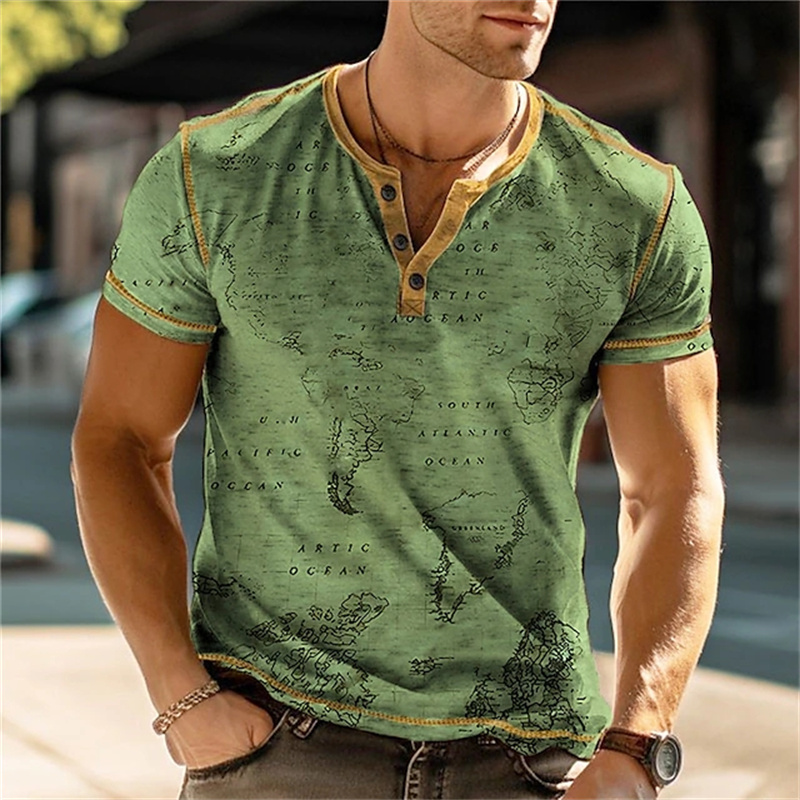 เสื้อเชิ้ตเฮนรี่ผู้ชาย ลายพิมพ - Street Fashion Vintage บทวิจารณ์และราคา