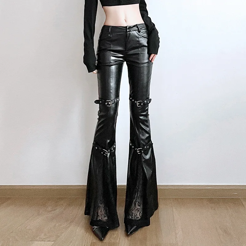 กางเกงทรงบานหนัง PU สำหรับผู้ห - Street Fashion Vintage บทวิจารณ์และราคา