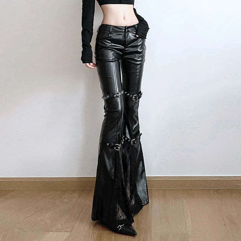 กางเกงทรงบานหนัง PU สำหรับผู้ห - Street Fashion Vintage บทวิจารณ์และราคา