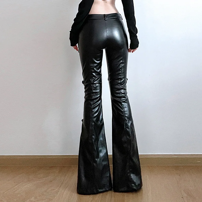 กางเกงทรงบานหนัง PU สำหรับผู้ห - Street Fashion Vintage บทวิจารณ์และราคา