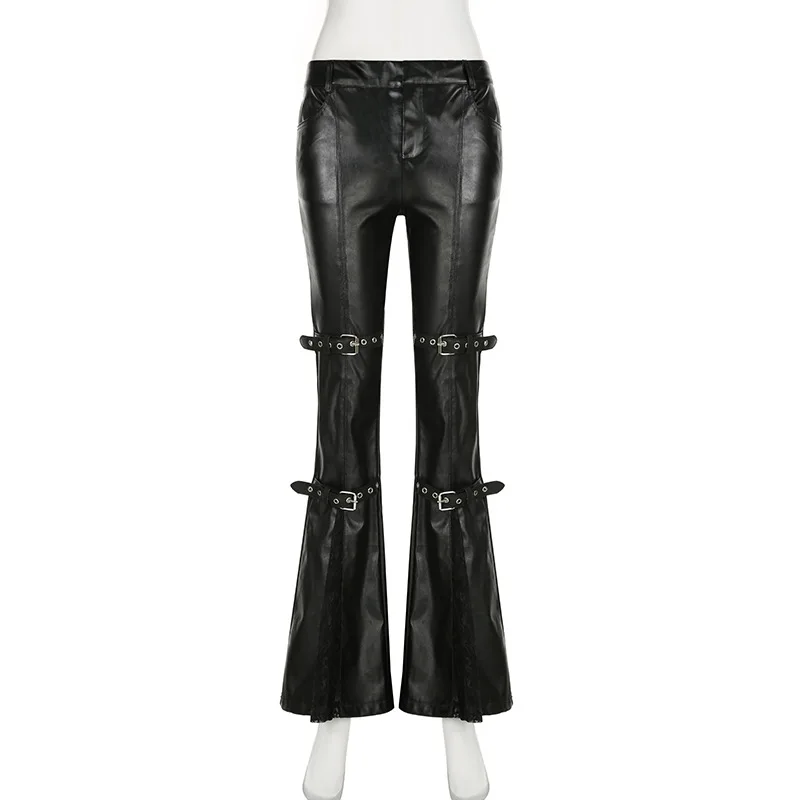 กางเกงทรงบานหนัง PU สำหรับผู้ห - Street Fashion Vintage บทวิจารณ์และราคา